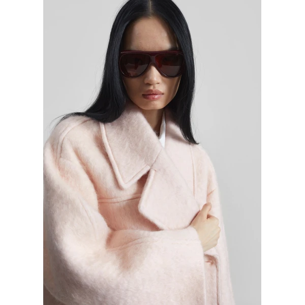 The Frankie Shop Odeone Brushed Wool Peacoat - Faded Pink - Oversized Minimalist Coats in Pink - Shop at Luxury Shoes 