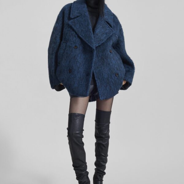 The Frankie Shop Odeone Brushed Wool Peacoat – Navy Melange Coat, view 2