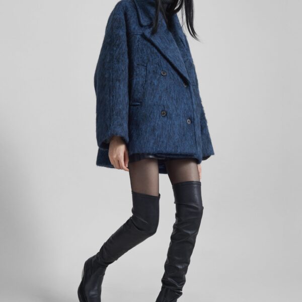 The Frankie Shop Odeone Brushed Wool Peacoat – Navy Melange Coat, view 4