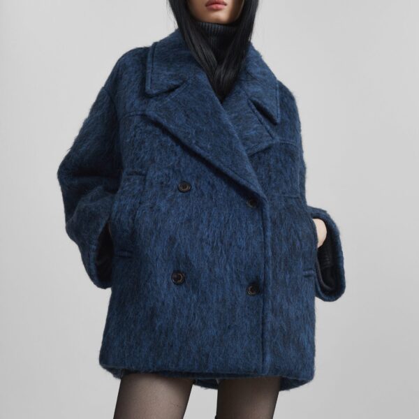 The Frankie Shop Odeone Brushed Wool Peacoat – Navy Melange Coat, view 5