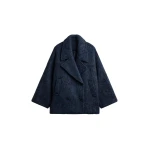 The Frankie Shop Odeone Brushed Wool Peacoat - Navy Melange - Oversized Minimalist Coats in Blue - Shop at Luxury Shoes 