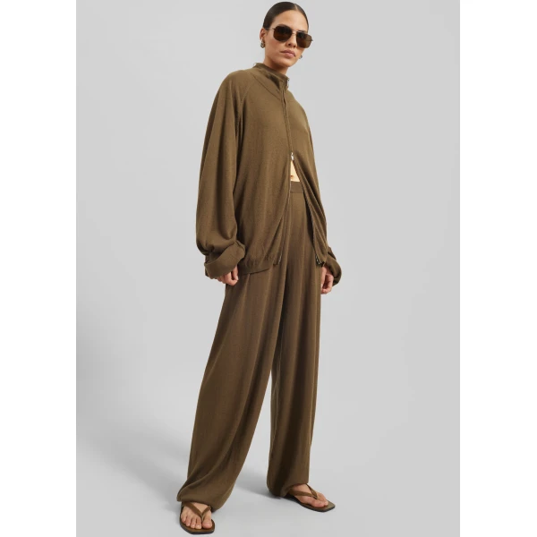 The Frankie Shop Olia Knit Joggers - Dark Camel - Oversized Minimalist Pants in Beige - Shop at Luxury Shoes 