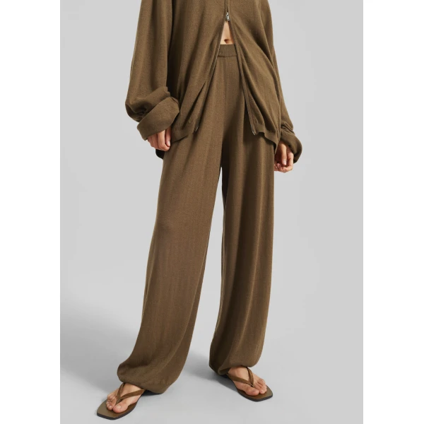 The Frankie Shop Olia Knit Joggers - Dark Camel - Oversized Minimalist Pants in Beige - Shop at Luxury Shoes 