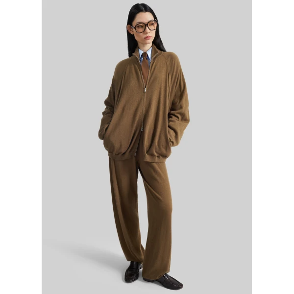 The Frankie Shop Olia Knit Joggers - Dark Camel - Oversized Minimalist Pants in Beige - Shop at Luxury Shoes 