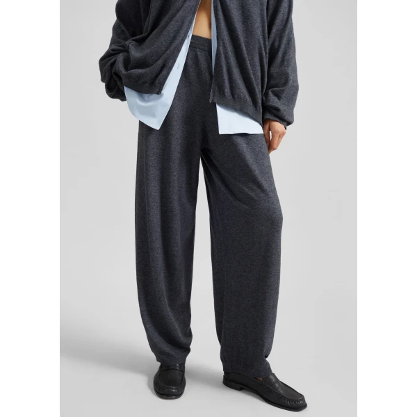 The Frankie Shop Olia Knit Joggers - Dark Grey Melange - Oversized Minimalist Pants in Grey - Shop at Luxury Shoes 