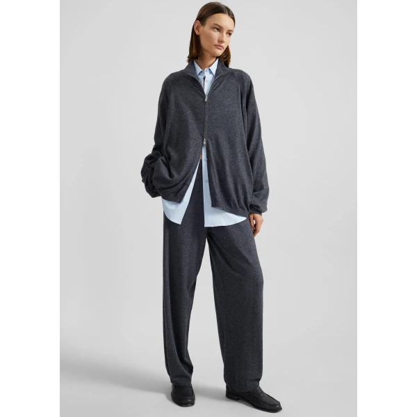 The Frankie Shop Olia Knit Joggers - Dark Grey Melange - Oversized Minimalist Pants in Grey - Shop at Luxury Shoes 