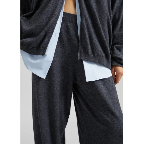 The Frankie Shop Olia Knit Joggers - Dark Grey Melange - Oversized Minimalist Pants in Grey - Shop at Luxury Shoes 