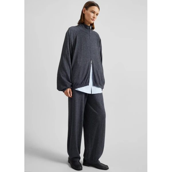 The Frankie Shop Olia Knit Joggers - Dark Grey Melange - Oversized Minimalist Pants in Grey - Shop at Luxury Shoes 