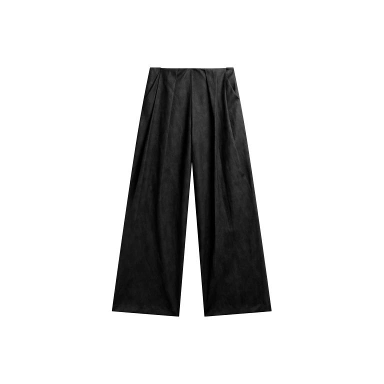 The Frankie Shop Olivet Faux Leather Trousers - Black - Oversized Minimalist Pants in Black - Shop at Luxury Shoes 