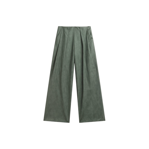 The Frankie Shop Olivet Faux Leather Trousers - Moss Green - Oversized Minimalist Pants in Green - Shop at Luxury Shoes 