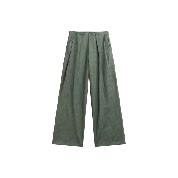 The Frankie Shop Olivet Faux Leather Trousers - Moss Green - Oversized Minimalist Pants in Green - Shop at Luxury Shoes 