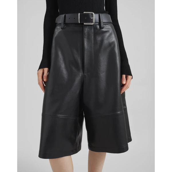 The Frankie Shop Olivia Leather Bermuda Shorts - Black - Oversized Minimalist Shorts in Black - Shop at Luxury Shoes 