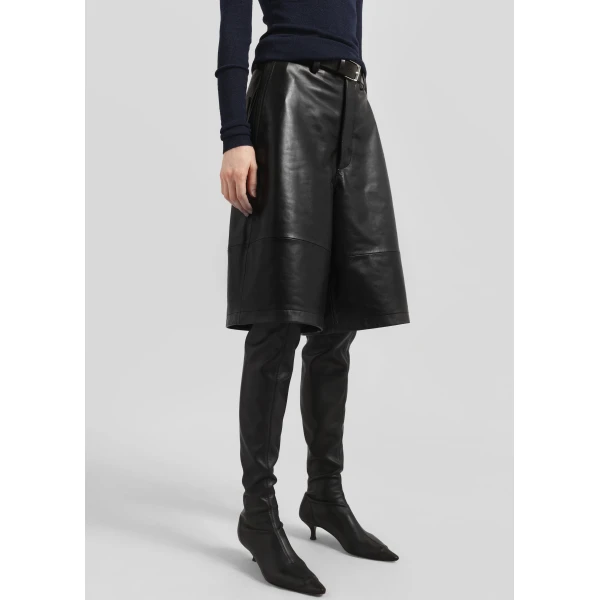 The Frankie Shop Olivia Leather Bermuda Shorts - Black - Oversized Minimalist Shorts in Black - Shop at Luxury Shoes 