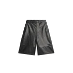 The Frankie Shop Olivia Leather Bermuda Shorts - Black - Oversized Minimalist Shorts in Black - Shop at Luxury Shoes 