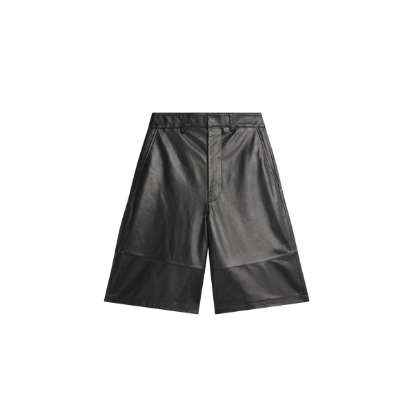 The Frankie Shop Olivia Leather Bermuda Shorts - Black - Oversized Minimalist Shorts in Black - Shop at Luxury Shoes 