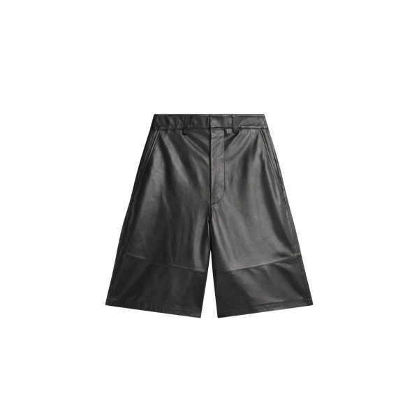 The Frankie Shop Olivia Leather Bermuda Shorts - Black - Oversized Minimalist Shorts in Black - Shop at Luxury Shoes 