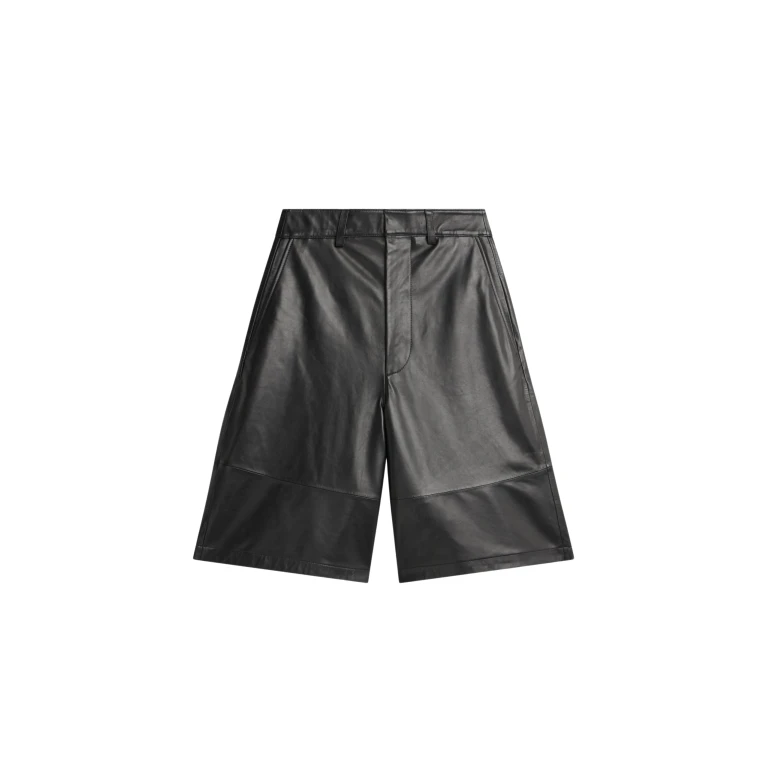 The Frankie Shop Olivia Leather Bermuda Shorts - Black - Oversized Minimalist Shorts in Black - Shop at Luxury Shoes 