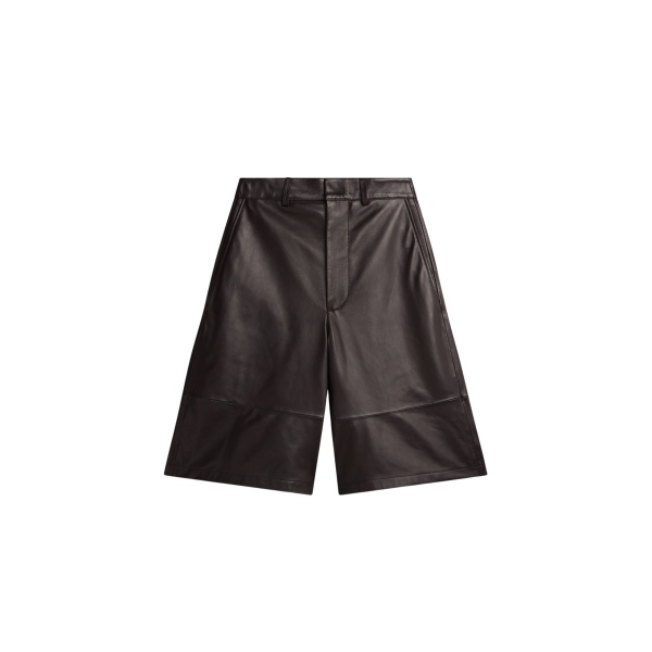 The Frankie Shop Olivia Leather Bermuda Shorts - Dark Brown - Oversized Minimalist Shorts in Beige - Shop at Luxury Shoes 