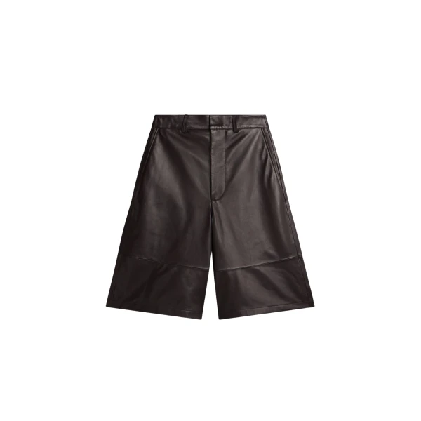 The Frankie Shop Olivia Leather Bermuda Shorts - Dark Brown - Oversized Minimalist Shorts in Beige - Shop at Luxury Shoes 