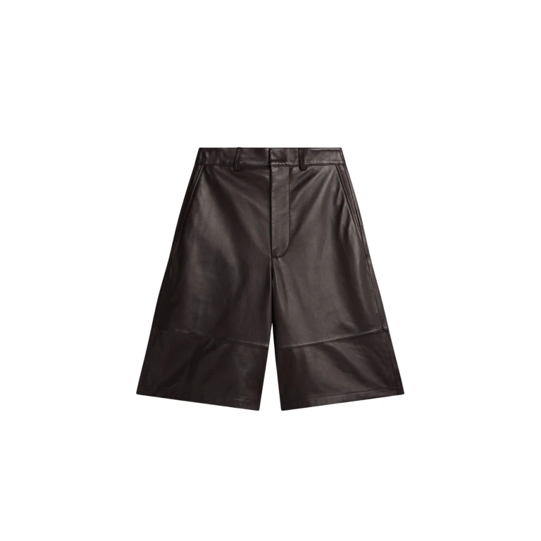The Frankie Shop Olivia Leather Bermuda Shorts - Dark Brown - Oversized Minimalist Shorts in Beige - Shop at Luxury Shoes 