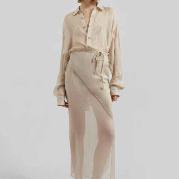 The Frankie Shop Oria Sheer Silk Chiffon Wrap Skirt – Beige, view 3