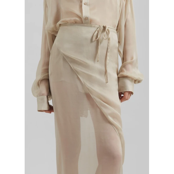 The Frankie Shop Oria Sheer Silk Chiffon Wrap Skirt - Beige - Oversized Minimalist Skirts in Beige - Shop at Luxury Shoes 