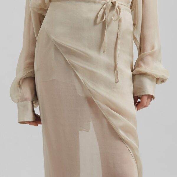 The Frankie Shop Oria Sheer Silk Chiffon Wrap Skirt – Beige, view 4