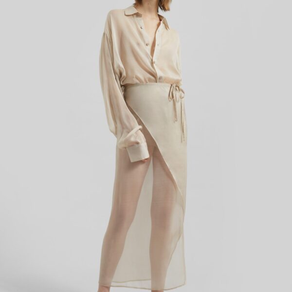 The Frankie Shop Oria Sheer Silk Chiffon Wrap Skirt – Beige, view 5