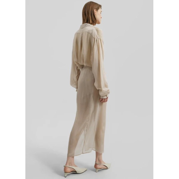 The Frankie Shop Oria Sheer Silk Chiffon Wrap Skirt - Beige - Oversized Minimalist Skirts in Beige - Shop at Luxury Shoes 