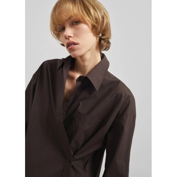 The Frankie Shop Ornella Side Button-Up Shirt - Brown - Oversized Minimalist Tops in Beige - Shop at Luxury Shoes 