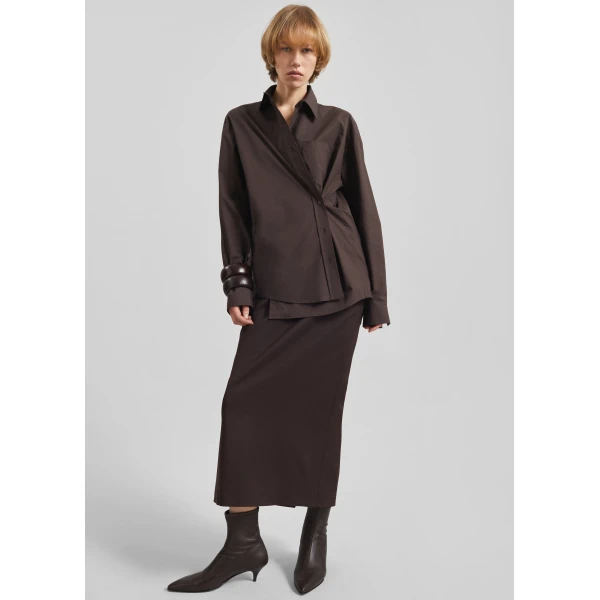 The Frankie Shop Ornella Side Button-Up Shirt - Brown - Oversized Minimalist Tops in Beige - Shop at Luxury Shoes 
