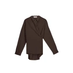 The Frankie Shop Ornella Side Button-Up Shirt - Brown - Oversized Minimalist Tops in Beige - Shop at Luxury Shoes 