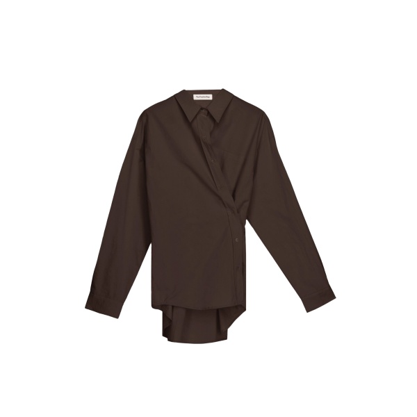 The Frankie Shop Ornella Side Button-Up Shirt - Brown - Oversized Minimalist Tops in Beige - Shop at Luxury Shoes 