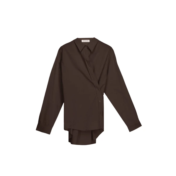The Frankie Shop Ornella Side Button-Up Shirt - Brown - Oversized Minimalist Tops in Beige - Shop at Luxury Shoes 