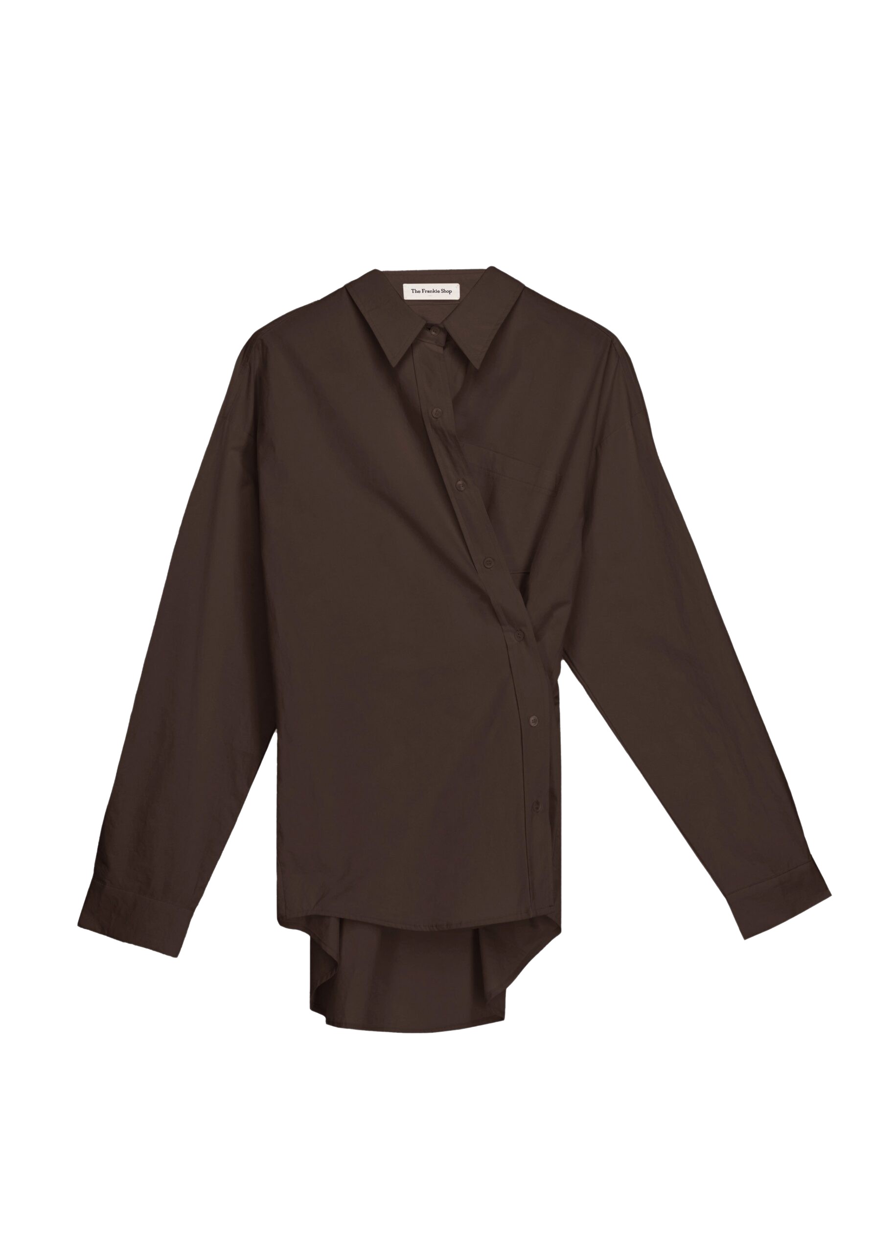 The Frankie Shop Ornella Side Button-Up Shirt - Brown - Oversized Minimalist Tops in Beige - Shop at Luxury Shoes 