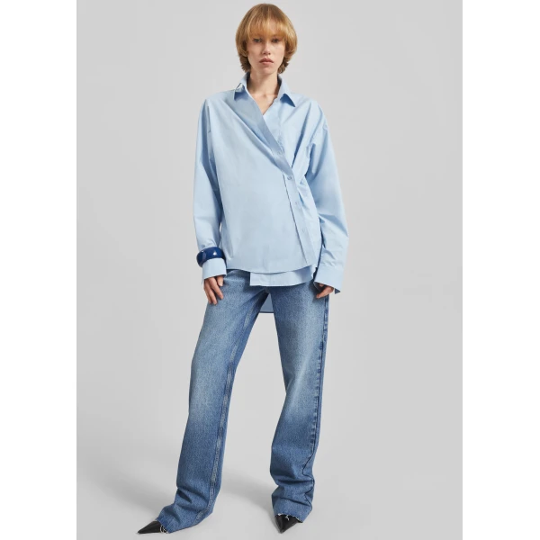 The Frankie Shop Ornella Side Button-Up Shirt – Light Blue, view 6
