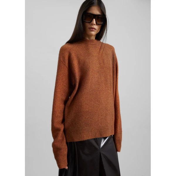 The Frankie Shop Oversized Crewneck Sweater - Brown - Oversized Minimalist Knitwear in Beige - Shop at Luxury Shoes 