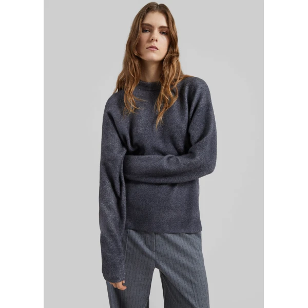 The Frankie Shop Oversized Crewneck Sweater - Grey - Oversized Minimalist Knitwear in Grey - Shop at Luxury Shoes 