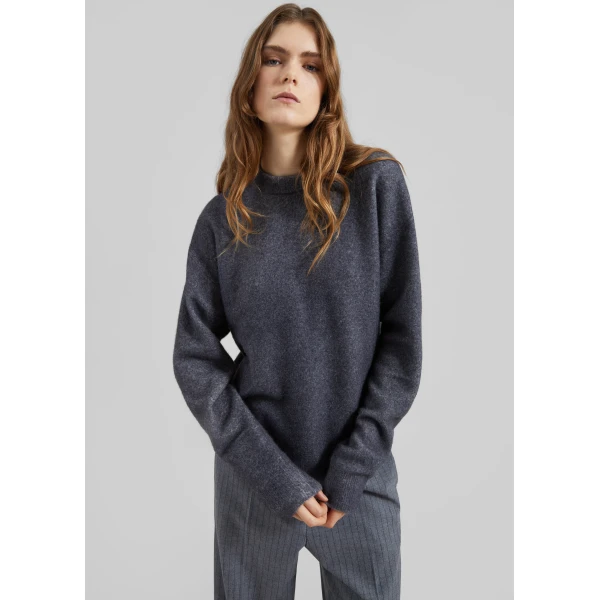 The Frankie Shop Oversized Crewneck Sweater - Grey - Oversized Minimalist Knitwear in Grey - Shop at Luxury Shoes 
