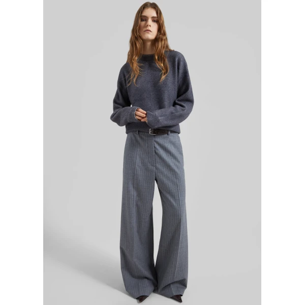 The Frankie Shop Oversized Crewneck Sweater - Grey - Oversized Minimalist Knitwear in Grey - Shop at Luxury Shoes 