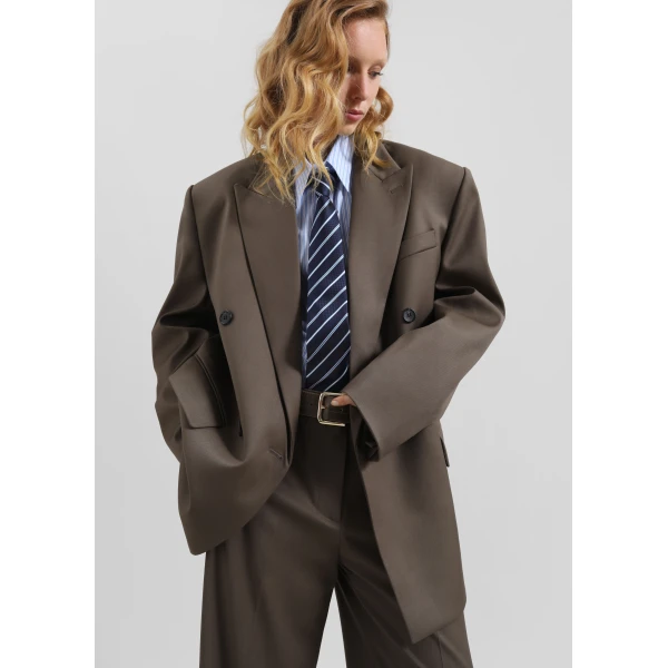 The Frankie Shop Pallen Double Breasted Blazer - Brown - Oversized Minimalist Jackets in Beige - Shop at Luxury Shoes 