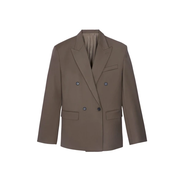 The Frankie Shop Pallen Double Breasted Blazer - Brown - Oversized Minimalist Jackets in Beige - Shop at Luxury Shoes 