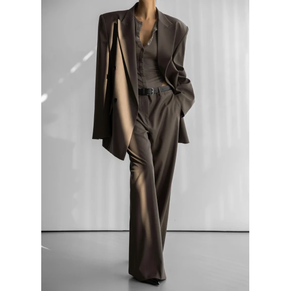 The Frankie Shop Pallen Wide Trousers - Brown - Oversized Minimalist Pants in Beige - Shop at Luxury Shoes 