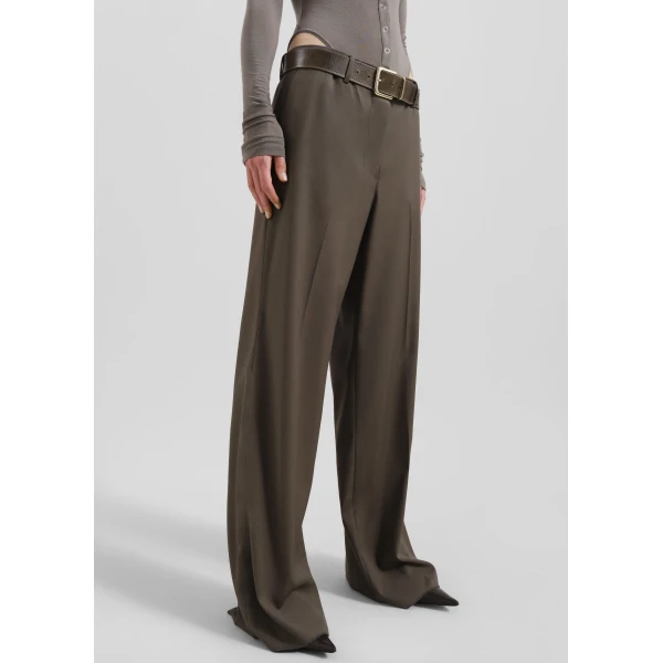 The Frankie Shop Pallen Wide Trousers - Brown - Oversized Minimalist Pants in Beige - Shop at Luxury Shoes 