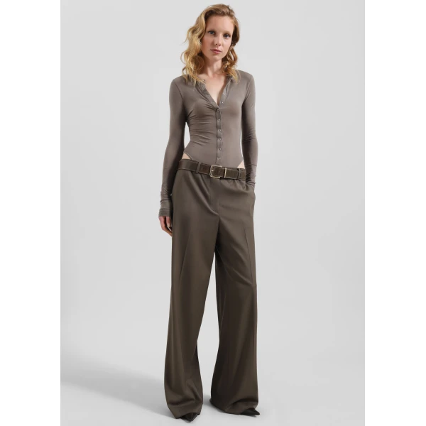 The Frankie Shop Pallen Wide Trousers - Brown - Oversized Minimalist Pants in Beige - Shop at Luxury Shoes 