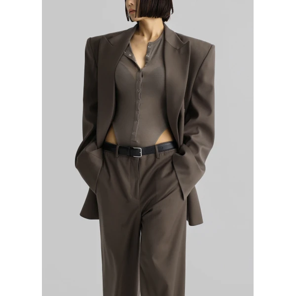 The Frankie Shop Pallen Wide Trousers - Brown - Oversized Minimalist Pants in Beige - Shop at Luxury Shoes 