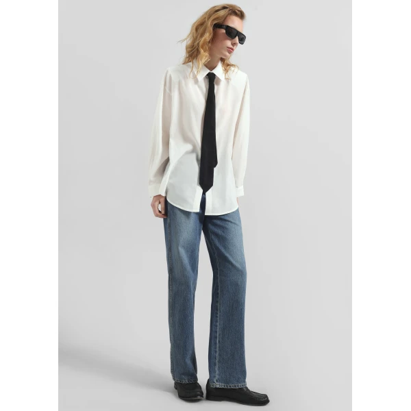 The Frankie Shop Patti Neck Tie Shirt - White - Oversized Minimalist Tops in White - Shop at Luxury Shoes 