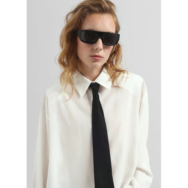 The Frankie Shop Patti Neck Tie Shirt - White - Oversized Minimalist Tops in White - Shop at Luxury Shoes 