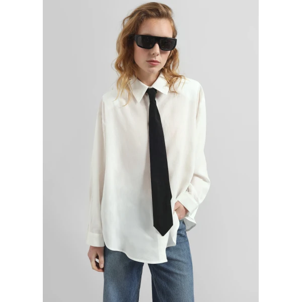 The Frankie Shop Patti Neck Tie Shirt - White - Oversized Minimalist Tops in White - Shop at Luxury Shoes 