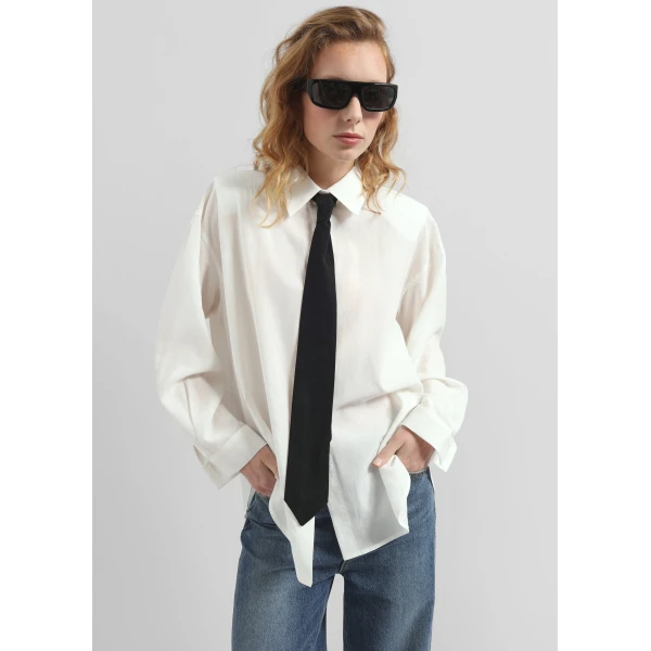 The Frankie Shop Patti Neck Tie Shirt - White - Oversized Minimalist Tops in White - Shop at Luxury Shoes 